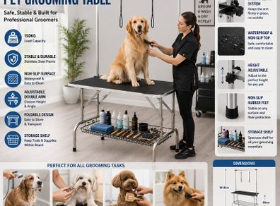 Dog Grooming table Professional Extra Large Pet Grooming Table with Double Grooming Arm and Storage Shelf