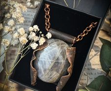 Antique Patinated Copper Wrapped Purple Labradorite Crystal on a Chunky Copper Chain Necklace