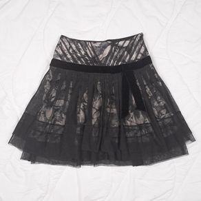 Karen Millen Black Beige Floral Sheer Tulle Mini Skirt 12UK/40EU