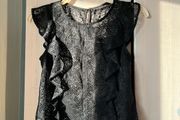 Guess Black Lace Ruffled Top Size S UK 6