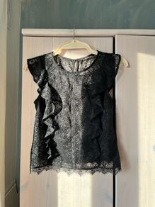 Guess Black Lace Ruffled Top Size S UK 6