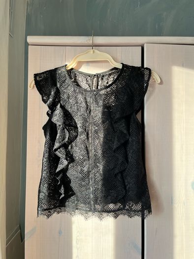 Guess Black Lace Ruffled Top Size S UK 6