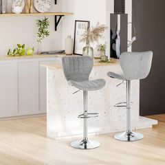 2 Pieces Bar Stools Adjustable Height Counter Chair with/ Footrest for Home Pub, Grey