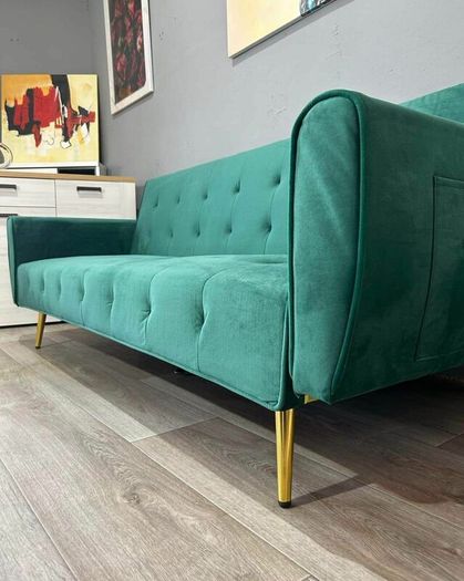 Luxury Velvet Sofa Bed with Golden Legs green