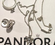 Pandora silver set necklace ring charm