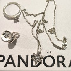 Pandora silver set necklace ring charm