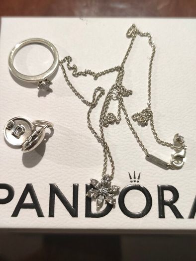 Pandora silver set necklace ring charm