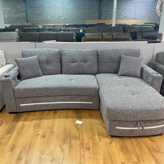 New Dallas Grey & Beige Fabric Electric Sofa Bed