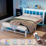 Double Bed Frame with Storage Headboard,4ft6 Bed Frame Double Bed Base with Charging Station and LED Lights,Metal Platform Double Bed 135x190,Mattress Base No Box Spring Needed,No Noise,White Image 6