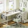 Corner Desk with Drawers, L Shaped Computer Desk 140x80cm with USB Charging Port & Power Outlet, Home Office Desk with Monitor Stand and PC Stand, Gaming Desks Workstations, White Image 5