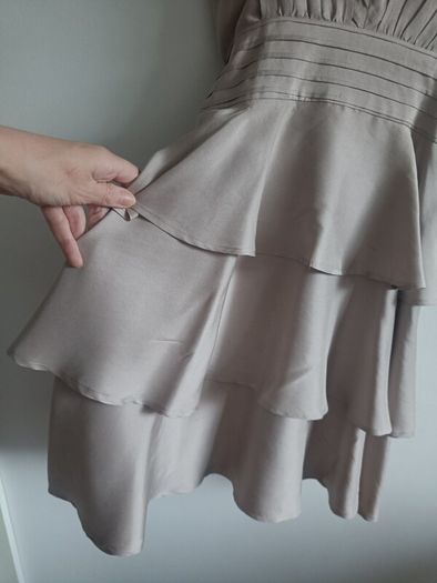 Spotlight by Warehouse Taupe/Champagne Satin Ruffle Dress - Size UK 8 (EU 36)