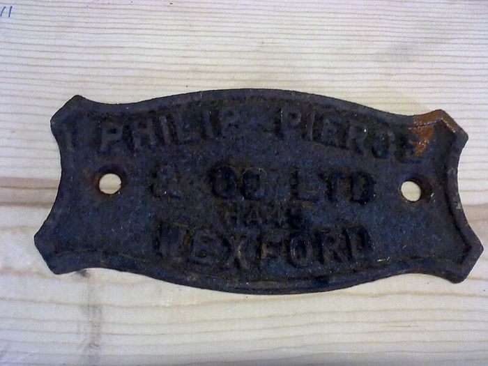 Old Pierce of Wexford agricultural machinery nameplate