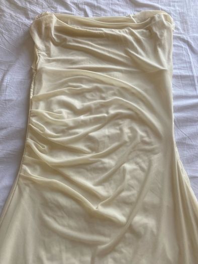 Cream Sheer Neck Ruched Bodycon Dress