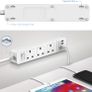 Extension Lead USB, Power Socket with 3 Outlet 4 USB Charging Station Power Strip USB with 2m Power Lead-White Image 6