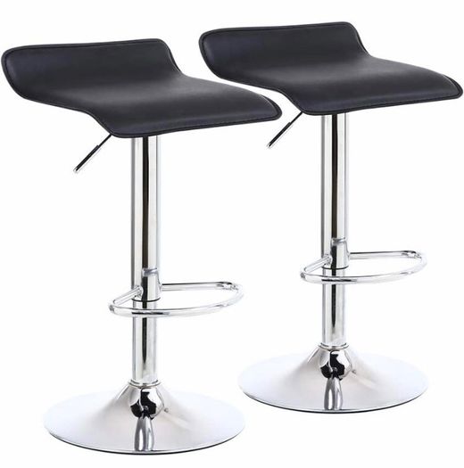 2 x Square Bar Stools PU Leather Swivel Adjustable Counter Stool Office Chair With Footrest