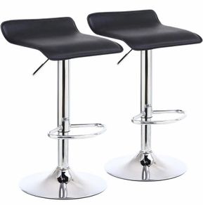 2 x Square Bar Stools PU Leather Swivel Adjustable Counter Stool Office Chair With Footrest