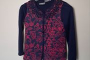 libra  designs 2 piece cardigan and top set size size small ptp 20" navy/floral  in like new condition