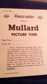Vintage Mullard Picture Tube Guarantee.