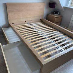 IKEA MALM double bed frame with 4 large storage drawers &  bedside locker.
