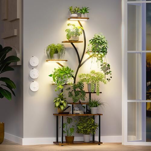 Plant Stand Indoor with Grow Lights, 9-Tier Tall S-Shaped Metal Plant Shelf Pot Stand for Plants Multiple, 161 CM Corner Shelf Plant