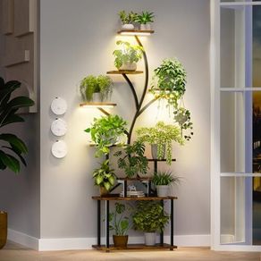 Plant Stand Indoor with Grow Lights, 9-Tier Tall S-Shaped Metal Plant Shelf Pot Stand for Plants Multiple, 161 CM Corner Shelf Plant