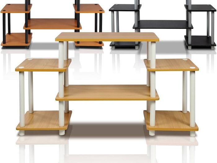 NEW SALE | No Tools Entertainment Center, TV Unit, TV Stands, Beech/White, 105.4 (W) x 58 (H) x 29.5 (D) cm