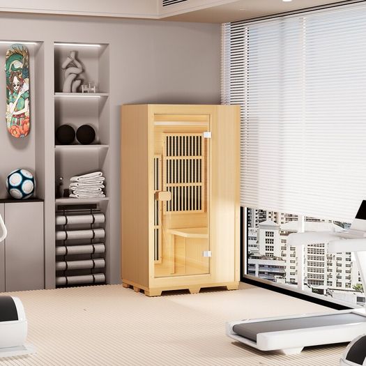 Far Infrared Wooden Sauna Room Home Sauna Spa for 1 Person1140W