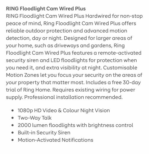 Ring Floodlight Cam Wired Plus Smart Security Camera - White