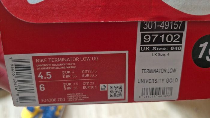 Nike Terminator Low OG "Michigan" (Gold/Navy) - UK 4 / EU 36.5 - Brand New