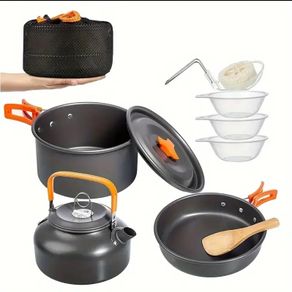Picnic set. 3 pieces camping pot set. Hiking cookware. Camping pots