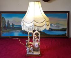 Capodimonte Italian Figurine Signed Large Table Lamp With Silky White Shade 27 Inches Tall
