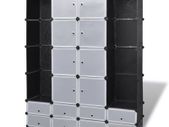 _Modular Cabinet 18 Compartments Black and White 37x146x180.5 cm