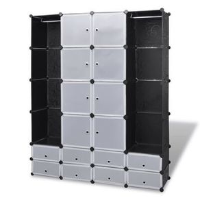 _Modular Cabinet 18 Compartments Black and White 37x146x180.5 cm