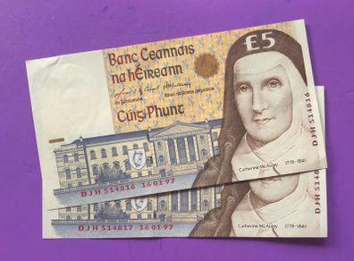 Irish five pound notes