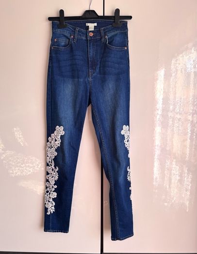 H&M Blue Skinny Jeans wish White Floral Lace - Size EUR 36 / UK 8