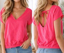 Women's Neon Pink Tie blouse.