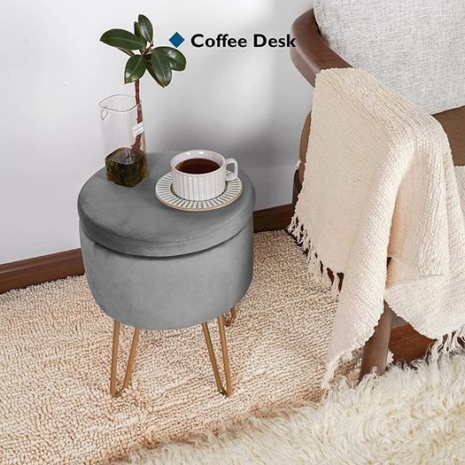 Velvet Dressing Table Stool, Round Vanity Stool with Storange, Bedroom Ottoman Stool with Metal Legs for Home Living Room Fitting Room Bedroom MULTIPLE COLOURS AVAILABLE (FREE POSTAGE)