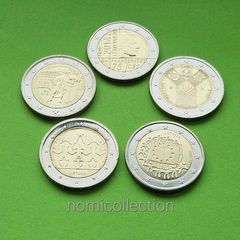 Commemorative Uncirculated 5 x 2 Euro coins.