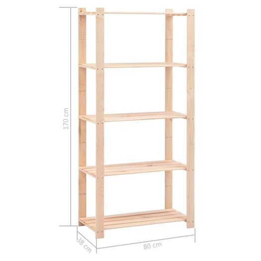 5-Tier Storage Racks 5 pcs 80x38x170 cm Solid Pinewood 250 kg