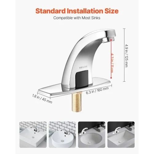 Touchless Bathroom Sink Faucet, Automatic Motion Sensor Restroom Toilet Faucet Cold Water with Hole Cover Plate, Battery Operated for 9.5 mm