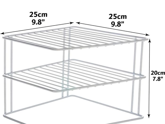 Corner Plate Rack For Kitchen Cupboards | Square Add a shelf White Plate Stacker Organiser