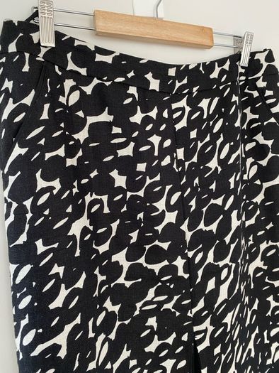 Max Mara Puro Lino Black White Linen Blend Skirt