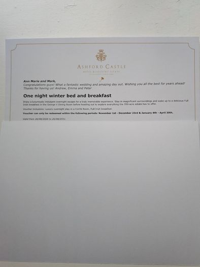 Ashford Castle 1. Night Winter B&B Voucher . Worth 735. Valid until 2031!