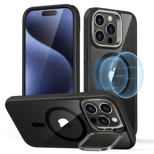 For Apple iPhone 12 / 12 Pro Skin-Feel Camera Lens Holder Magsafe Case Black