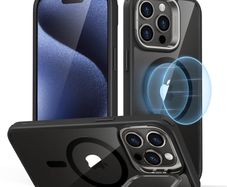 For Apple iPhone 12 / 12 Pro Skin-Feel Camera Lens Holder Magsafe Case Black