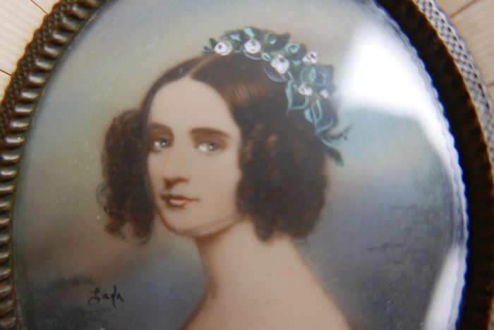 Antique Original Miniature Portrait Painting Old Frame Signed