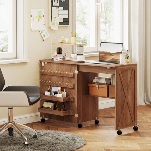 Folding Sewing Table, Rolling Sewing Cabinet