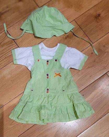 Baby Dress,T-Shirt & Hat Set Age 6 Months