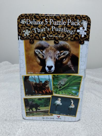 5 Deluxe Jigsaw Puzzles In Storage Tin