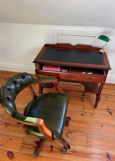 Beautiful Writing Desk and Green Chesterfield Captains Chair